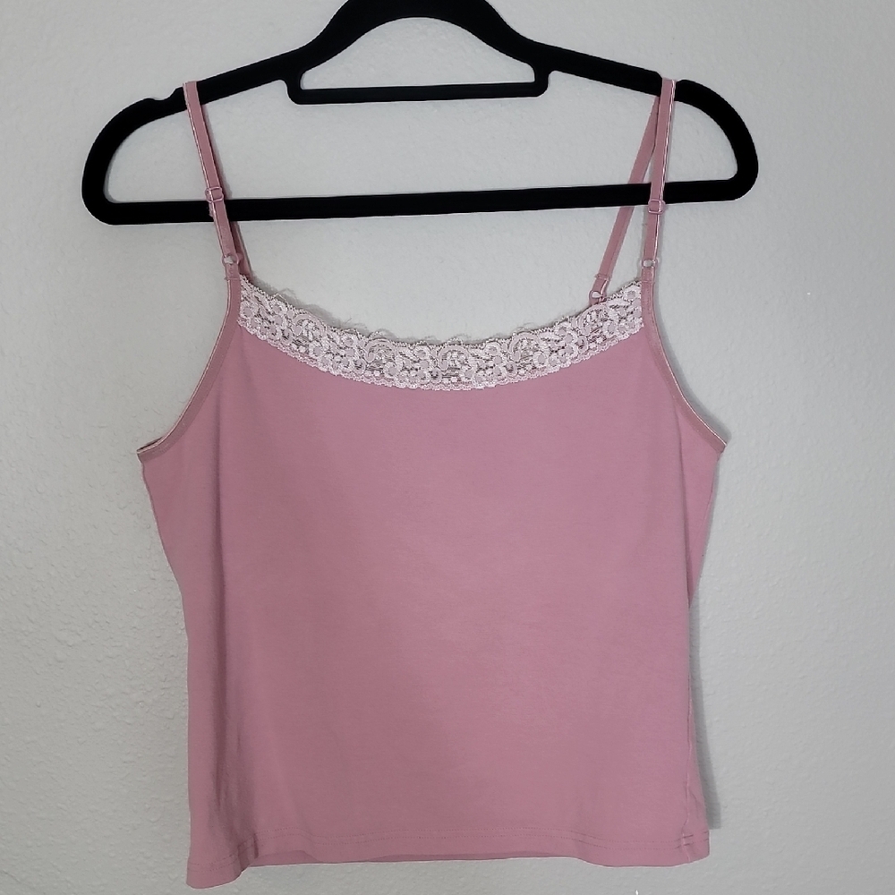 Y2K French Dressing Lace Cami Camisole Tank Top Size M Pink Built In Bra Cropped